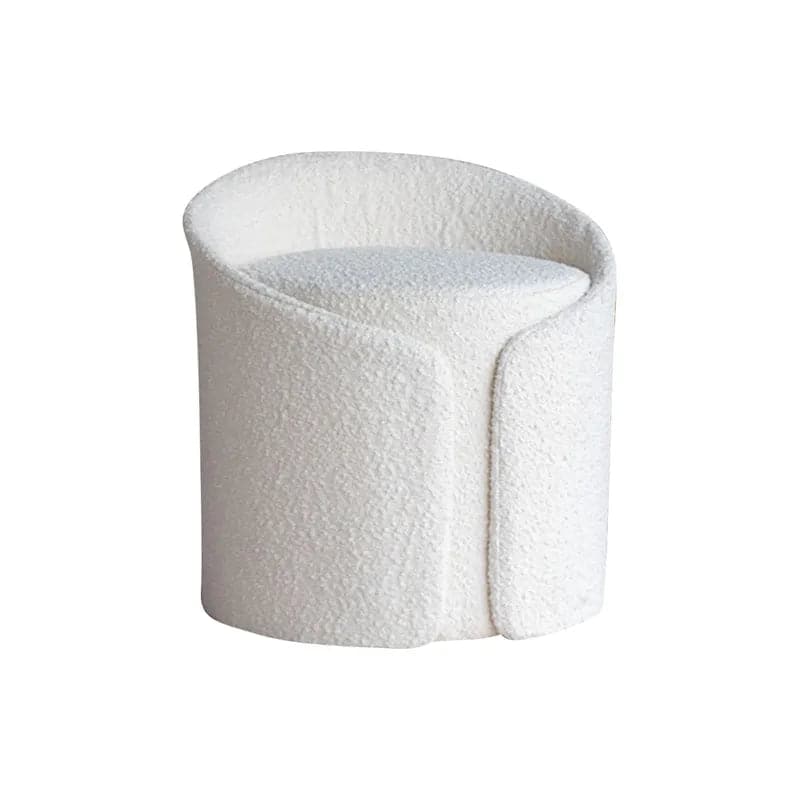 Modern White Round Lamb Wool Vanity Stool with Backrest