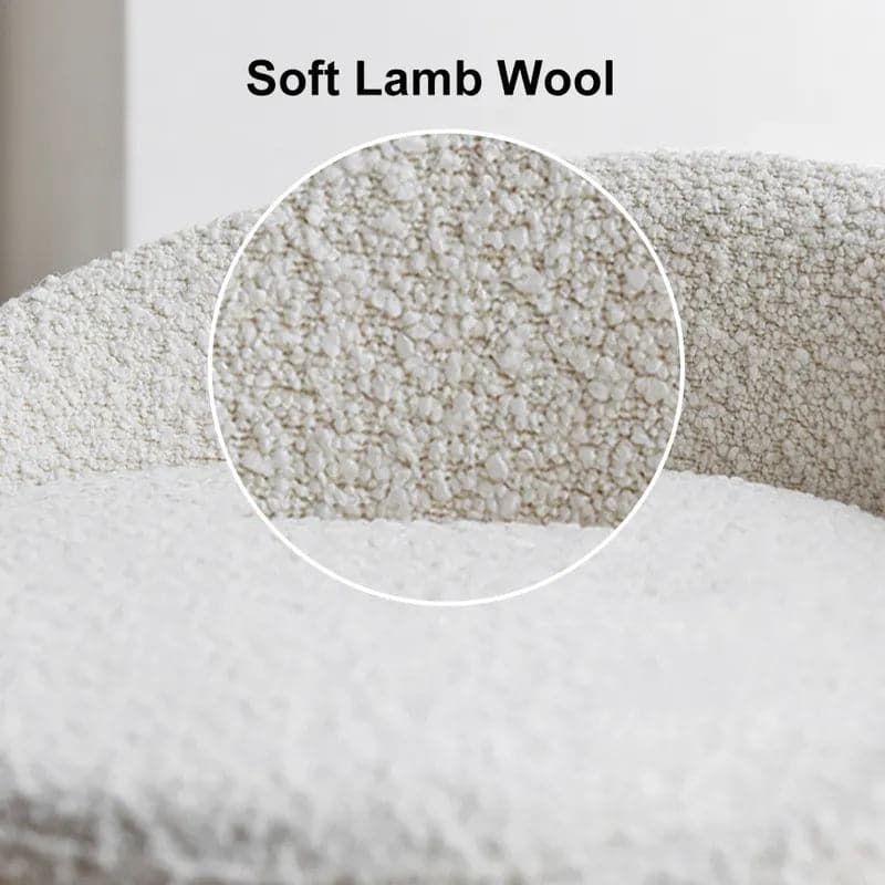 Modern White Round Lamb Wool Vanity Stool with Backrest