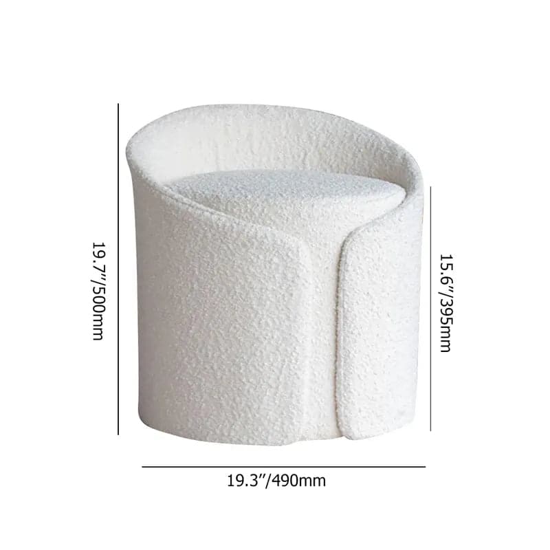 Modern White Round Lamb Wool Vanity Stool with Backrest