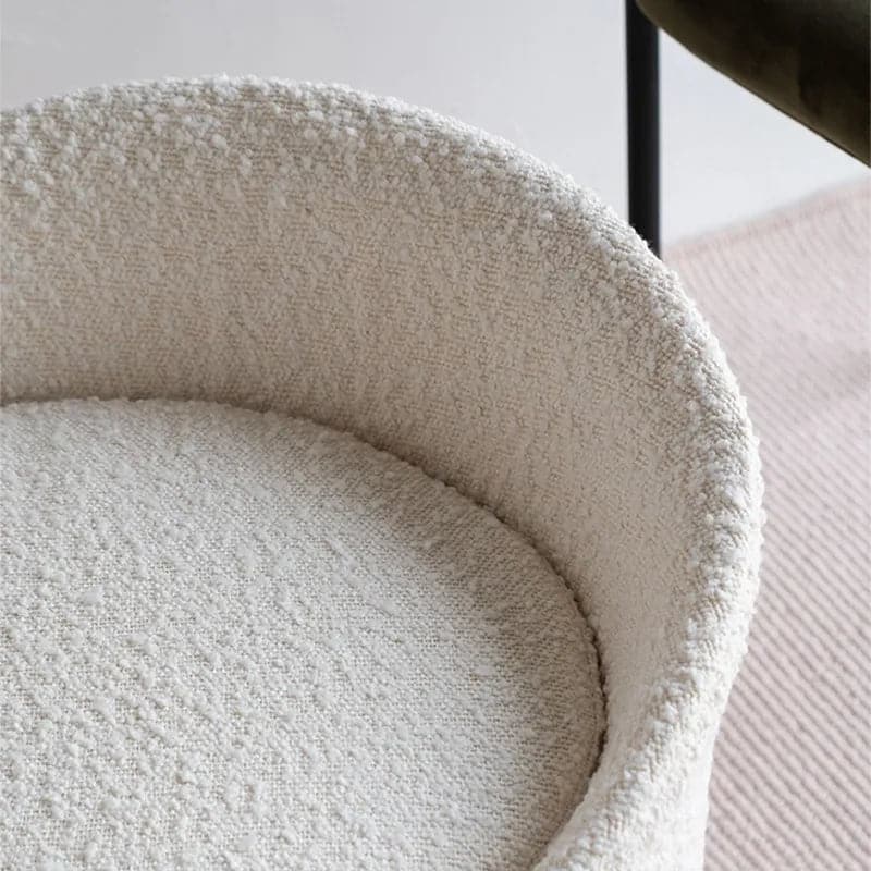 Modern White Round Lamb Wool Vanity Stool with Backrest