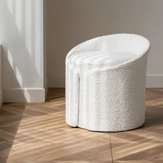 Modern White Round Lamb Wool Vanity Stool with Backrest