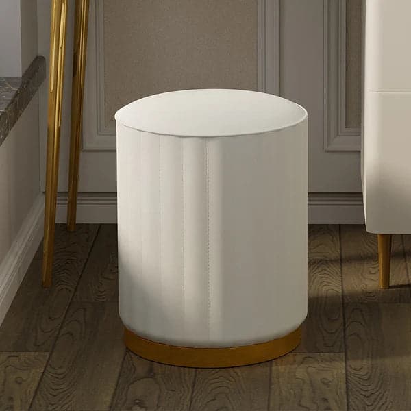 Modern White Round PU Leather Upholstered Backless Vanity Stool