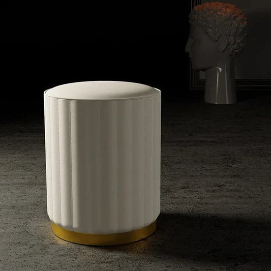 Modern White Round PU Leather Upholstered Backless Vanity Stool