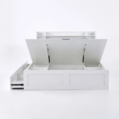 Modern White Storage Queen Bed Low Profile Queen Bed with 3 Drawers