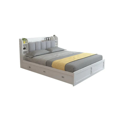 Modern White Storage Queen Bed Low Profile Queen Bed with 3 Drawers