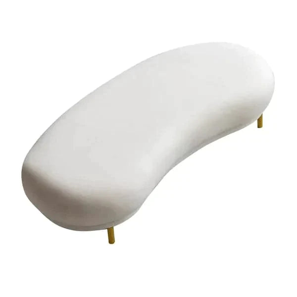 Modern White Velvet Bench Upholstered Curved Bench for End of Bed with Metal Legs