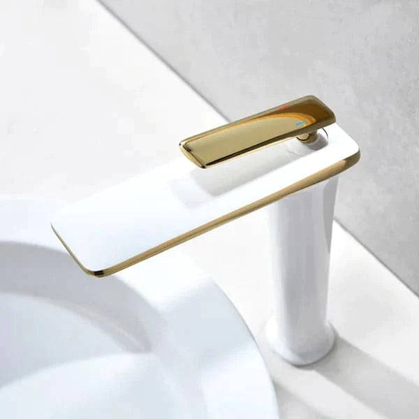 Modern White and Gold Single Hole Single Handle Brass Vessel Bathroom Sink Faucet