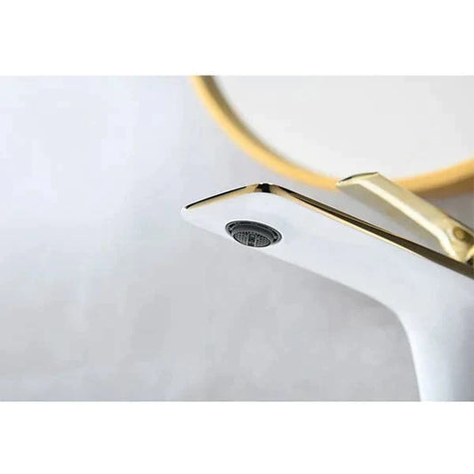 Modern White and Gold Single Hole Single Handle Brass Vessel Bathroom Sink Faucet