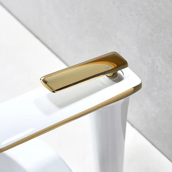 Modern White and Gold Single Hole Single Handle Brass Vessel Bathroom Sink Faucet