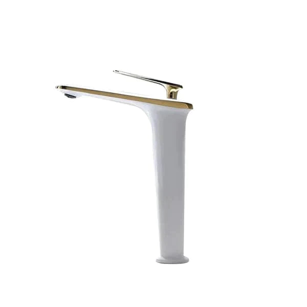 Modern White and Gold Single Hole Single Handle Brass Vessel Bathroom Sink Faucet