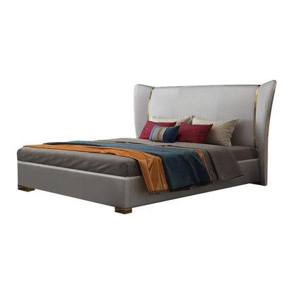 Modern Wingback Bed Microfiber Leather Upholstered Bed, Cal King