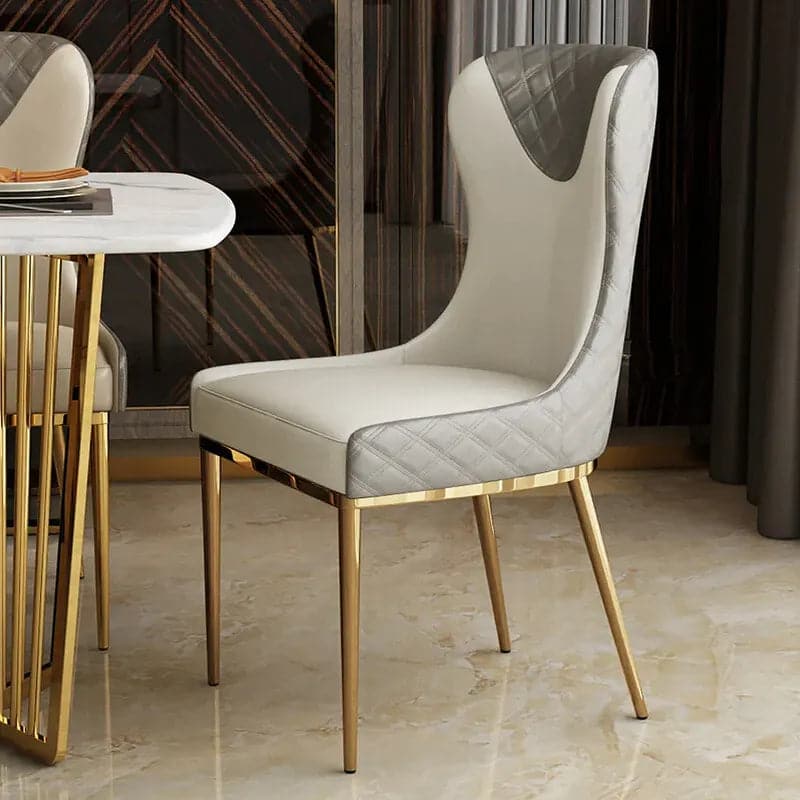 Modern Wingback Dining Chair Gray PU Leather Upholstered Side Chair Set of 2 Gold Legs