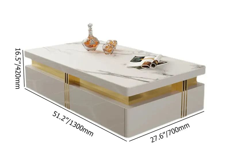 Modern Wood Coffee Table with Storage in White Center Table Stainless Steel Base