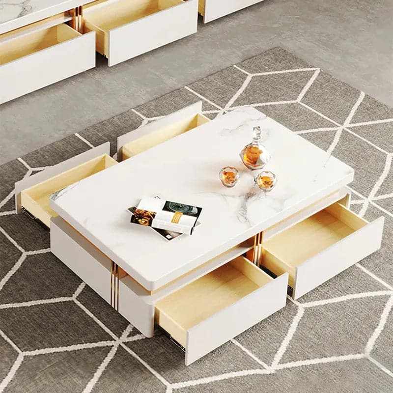 Modern Wood Coffee Table with Storage in White Center Table Stainless Steel Base