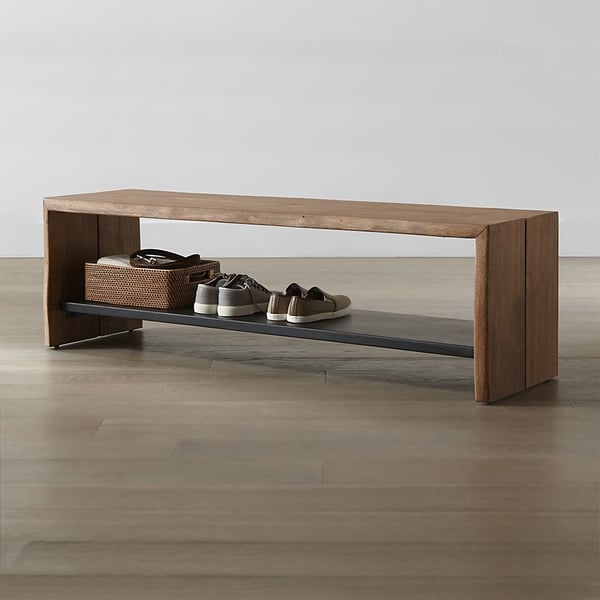 47.2" Modern Wood Entryway Bench with Shoe Storage Shelf in Black