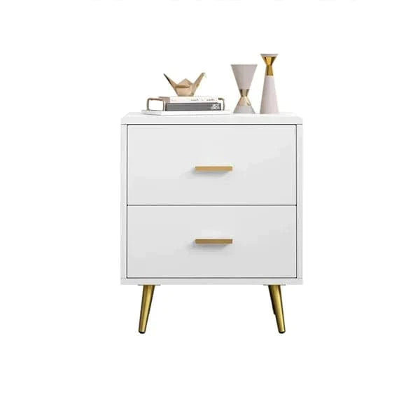 Modern Wood Nightstand with Gold Legs 2-Drawer Bedside Table in White