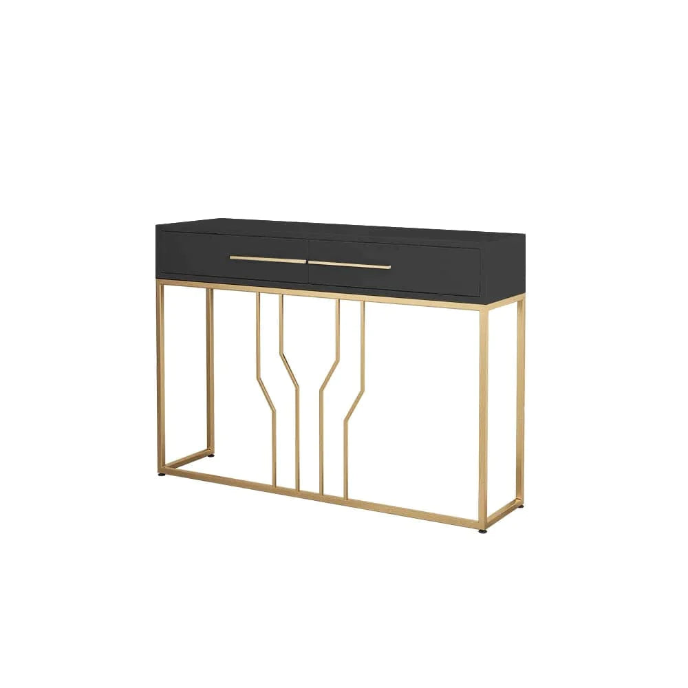 Narrow Console Table with Drawers Wood Top in Black