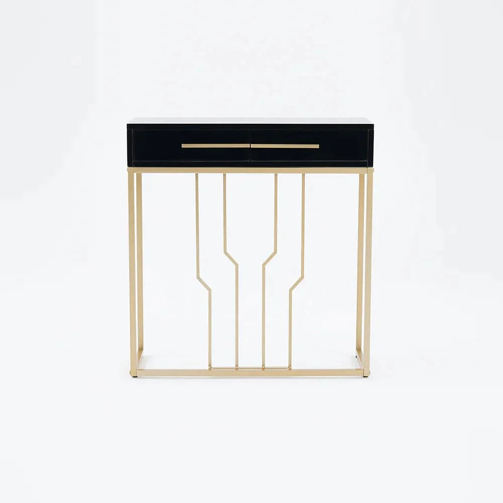 Narrow Console Table with Drawers Wood Top in Black