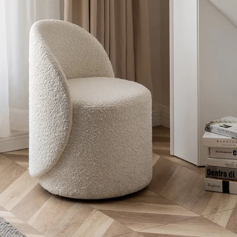 Nordic Boucle Round Vanity Stool Swivel Accent Chair with Low Back