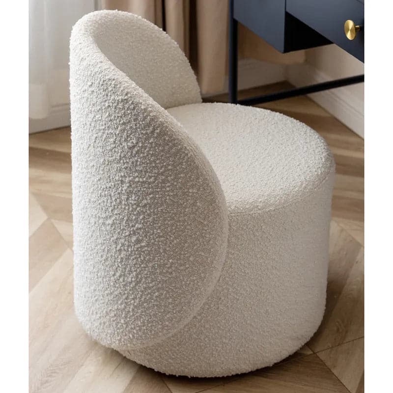 Nordic Boucle Round Vanity Stool Swivel Accent Chair with Low Back