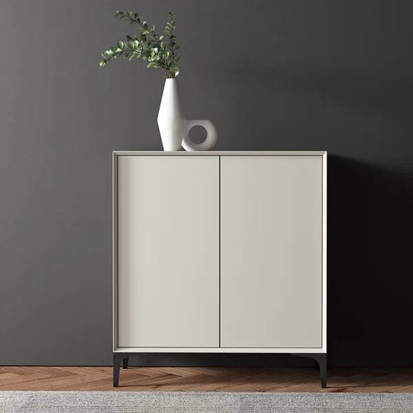 Nordic Minimalist Off White Wooden Shoe Cabinet with 2-Door 8-Shelf