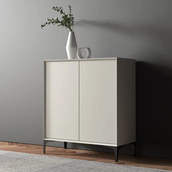 Nordic Minimalist Off White Wooden Shoe Cabinet with 2-Door 8-Shelf