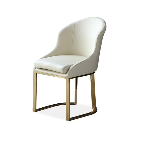 Off White Dining Chair Faux Leather Upholstered Side Chair Gold Frame (Set of 2)