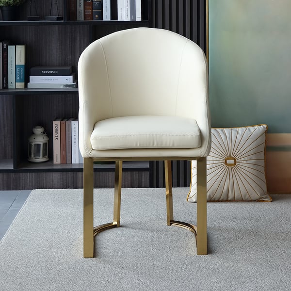 Off White Dining Chair Faux Leather Upholstered Side Chair Gold Frame (Set of 2)