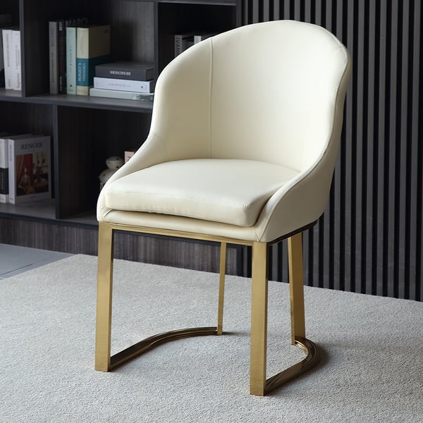 Off White Dining Chair Faux Leather Upholstered Side Chair Gold Frame (Set of 2)