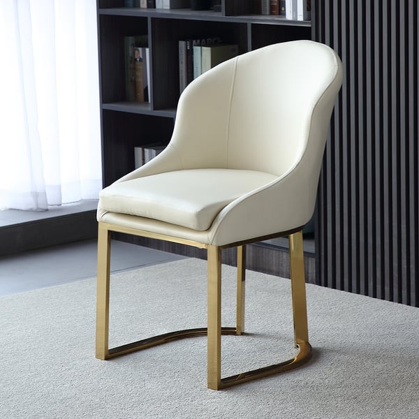 Off White Dining Chair Faux Leather Upholstered Side Chair Gold Frame (Set of 2)