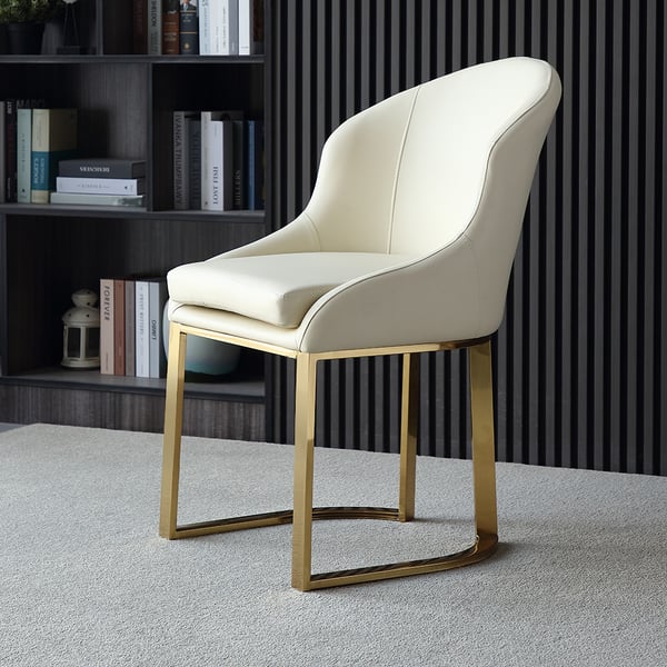 Off White Dining Chair Faux Leather Upholstered Side Chair Gold Frame (Set of 2)