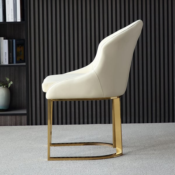 Off White Dining Chair Faux Leather Upholstered Side Chair Gold Frame (Set of 2)