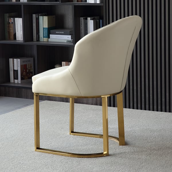 Off White Dining Chair Faux Leather Upholstered Side Chair Gold Frame (Set of 2)