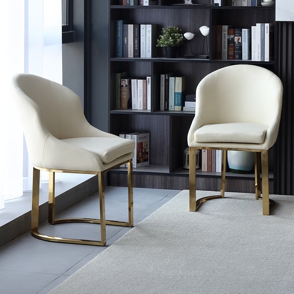 Off White Dining Chair Faux Leather Upholstered Side Chair Gold Frame (Set of 2)