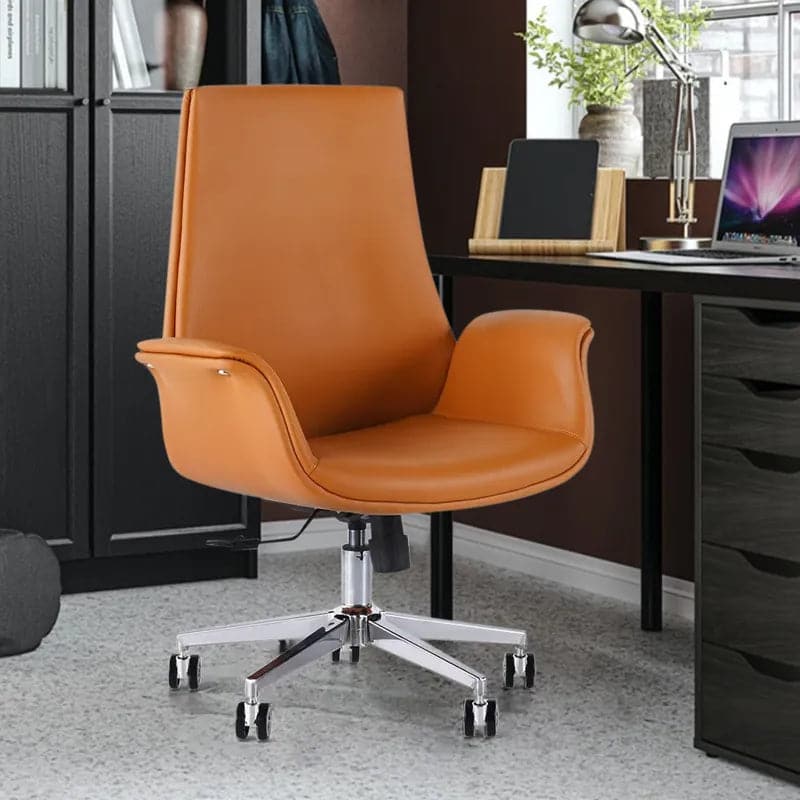 Orange Office Chair for Desk Upholstered PU Leather Swivel Task Chair