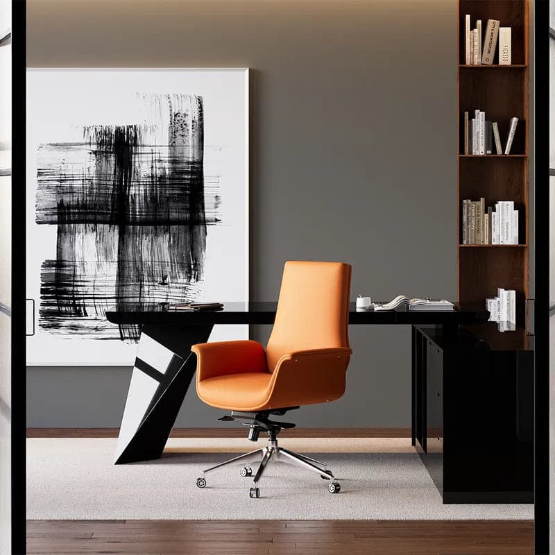 Orange Office Chair for Desk Upholstered PU Leather Swivel Task Chair