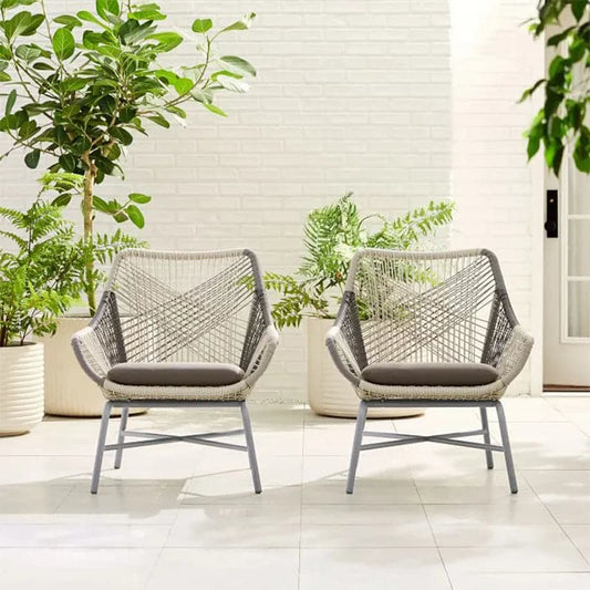 Outdoor PE Rattan Patio Chair Armchair with Cushion Pillow (Set of 2)