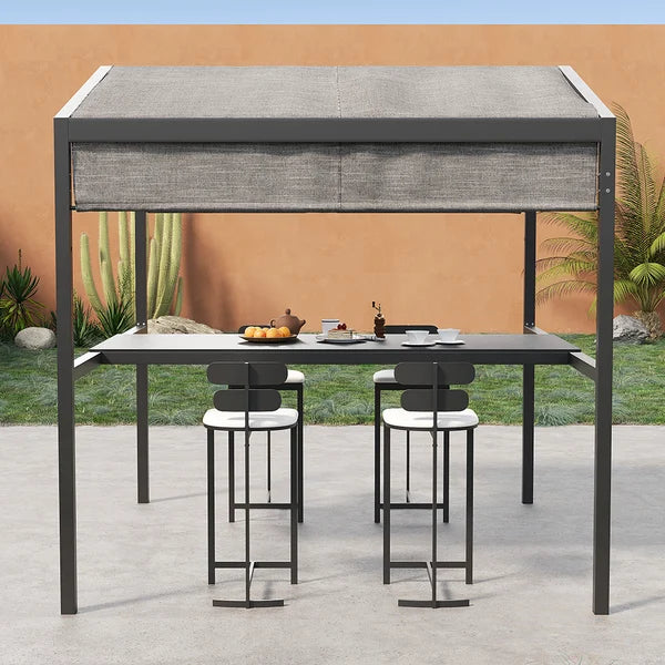 Outdoor Patio Adjustable Height Aluminum Dining Table with Canopy Convirt to Bar Table