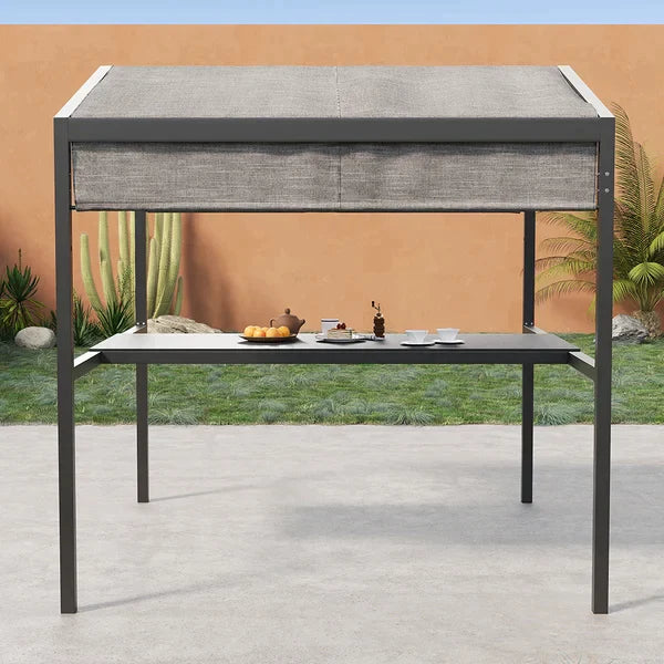 Outdoor Patio Adjustable Height Aluminum Dining Table with Canopy Convirt to Bar Table