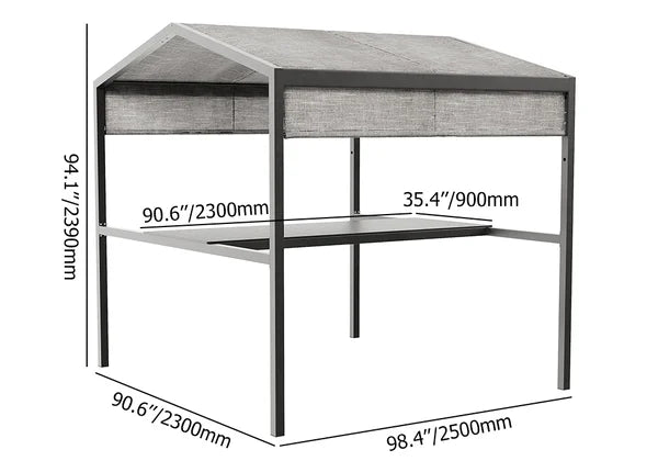 Outdoor Patio Adjustable Height Aluminum Dining Table with Canopy Convirt to Bar Table