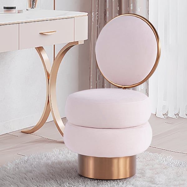 Pink Velvet Vanity Stool With Back Round Tufted Accent Chair Rose Gold