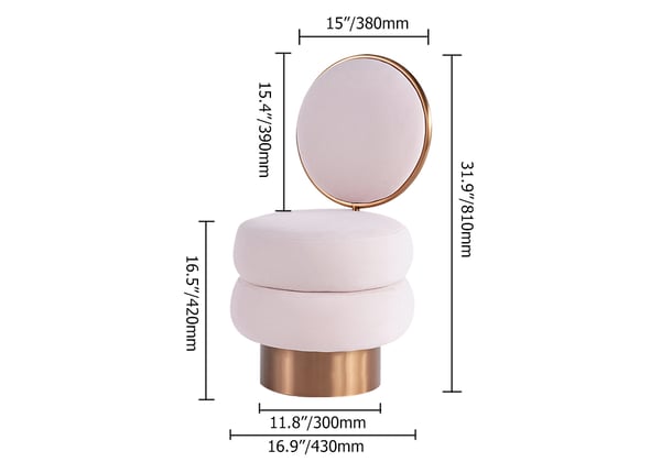 rose gold dressing table stool Pink Teddy Fleece Dressing Table Stool with Gold Iron Legs, 43cm W x 40cm D x