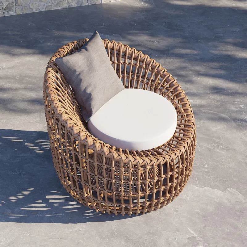 Rattan Outdoor Barrel Chair Nest Shape Sidechair with Cushion in Brown