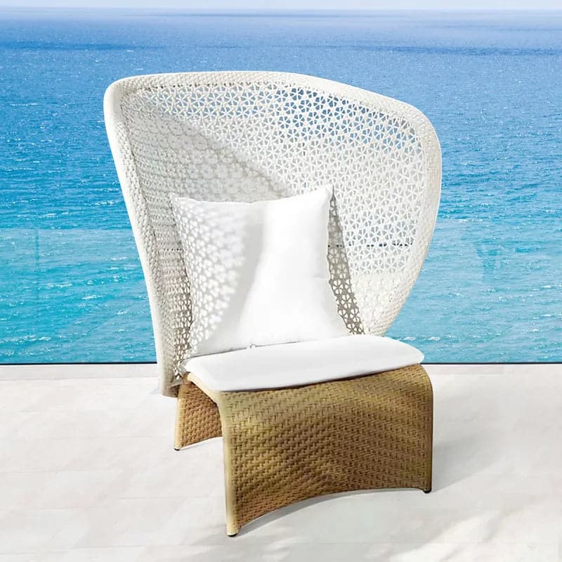 Rattan Outdoor Wingback Chair with White Cushion Pillow with Arched Bottom