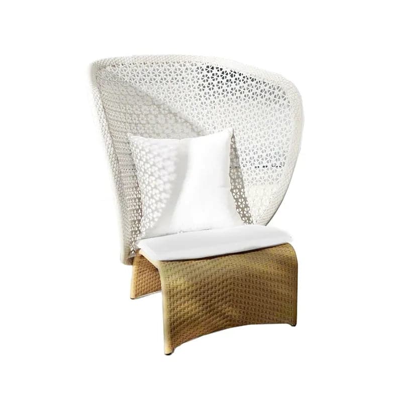 Rattan Outdoor Wingback Chair with White Cushion Pillow with Arched Bottom