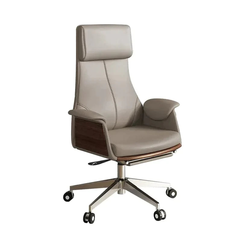 Reclining Leather Office Desk Chair High Back Adjustable Swivel Khaki Executive Chair