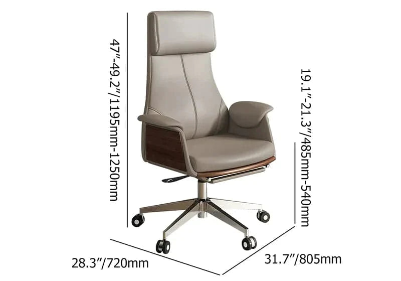 Reclining Leather Office Desk Chair High Back Adjustable Swivel Khaki Executive Chair