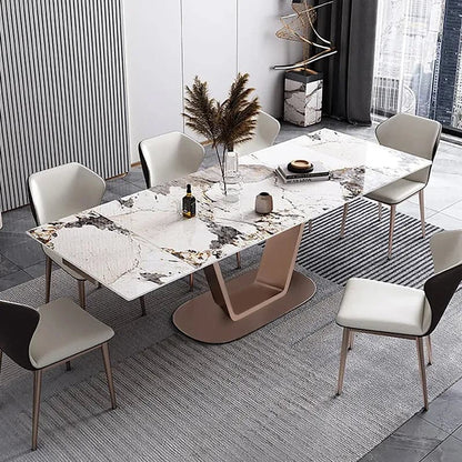 Rectangle Extendable Dining Table with Sintered Stone Top & Stainless Steel Base