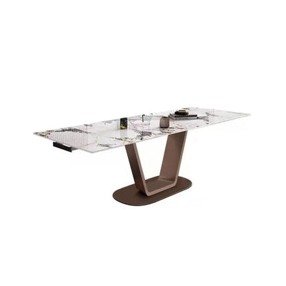 Rectangle Extendable Dining Table with Sintered Stone Top & Stainless Steel Base