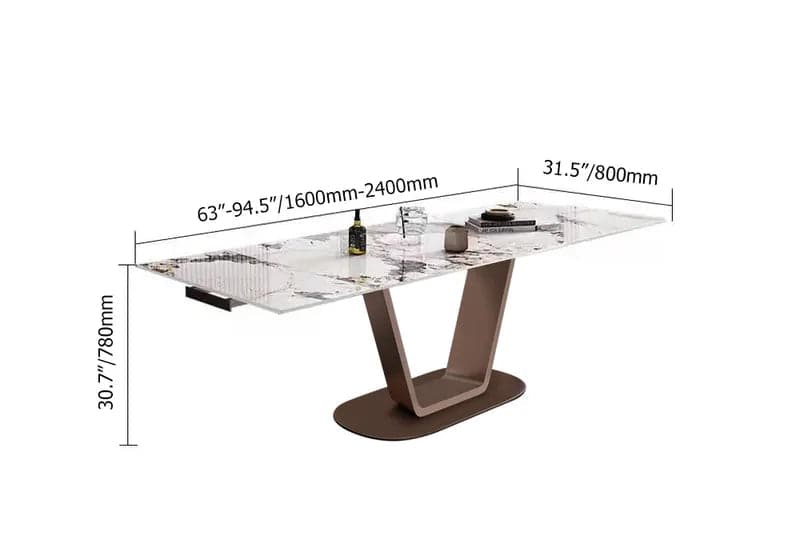 Rectangle Extendable Dining Table with Sintered Stone Top & Stainless Steel Base